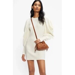 Ted Baker Wilowaa Ivory Ribbed Flutter Sleeve Sweater Dress 2 Wool Cashmere NWT